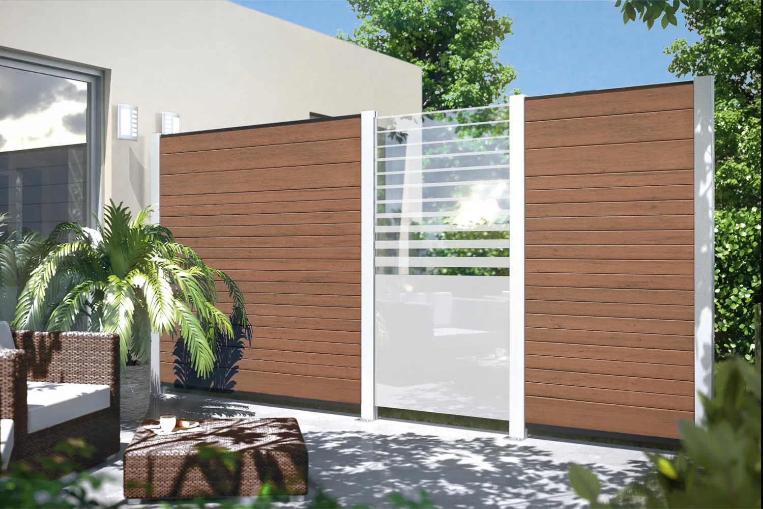 Terrasafscheiding in glas met lijnen